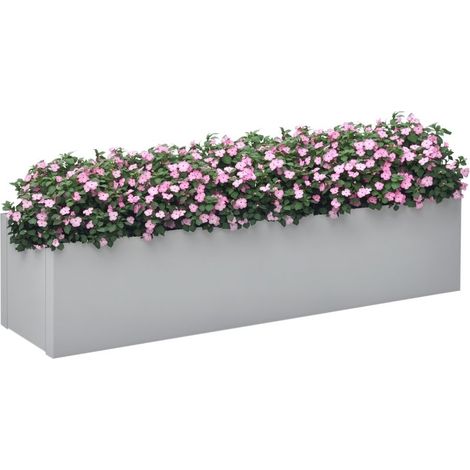 Bac à plantes en acier laqué résistant aux intempéries, dimensions 91×22×22 cm, couleur gris (1/5)