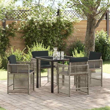 vidaXL Garten Essgruppe 5 pcs Hellgrau Poly-Rattan (1/5)