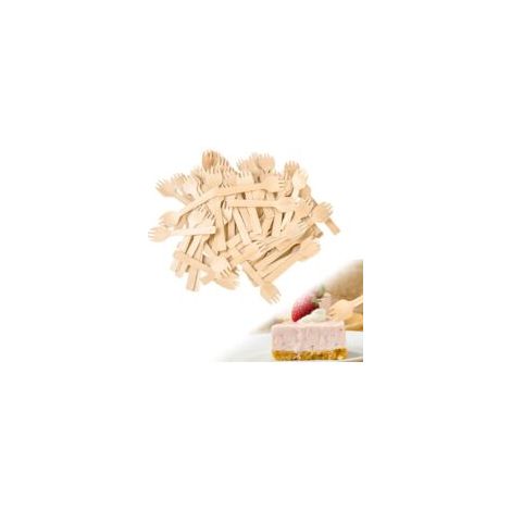 Fourchettes en bois jetables de 10,5 cm de long, fourchettes à gâteaux, couverts jetables en bois, cuillères, fourchettes, couverts jetables, petite cuillère en bois, couverts de fête pour camping, pi (1/5)