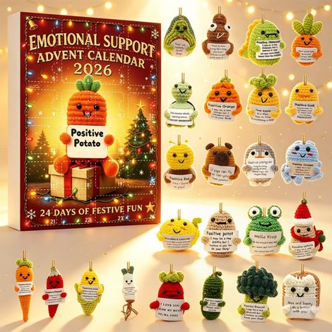 Calendrier de l'Avent 2026 « Soutien émotionnel », 24 décorations suspendues en acrylique 2D avec messages positifs, ornements de sapin de Noël style crochet pour une décoration festive. (1/4)