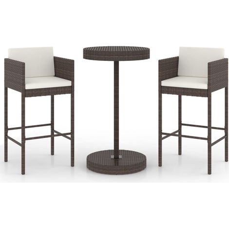Maison Exclusive - 3-tlg. Gartenbar-Set mit Kissen Poly Rattan Br