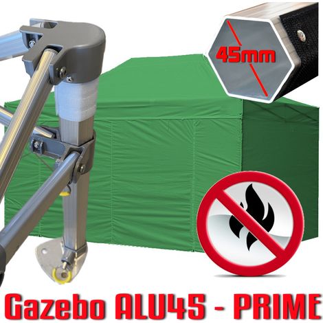 Gazebo 3x4,5 m verde certificato IGNIFUGO pieghevole alluminio piantone esagonale 45mm portatile estendibile richiudibile estensibile acciaio con laterali per fiere eventi stand chiosco tenda tendone  (1/5)