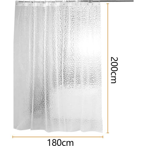 Cortina de ducha antimoho de 180 x 200 cm, 3D, semitransparente, lavable, de EVA, con 12 ganchos, impermeable, antibacteriana y de secado rápido, para bañera y baño. (1/5)