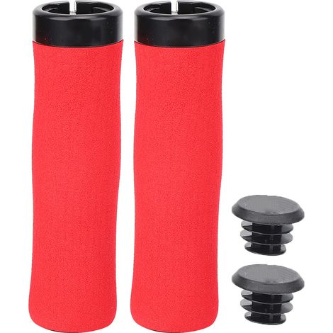 Paire de Poignées de Vélo en Plastique Dur avec Mousse Douce Haute Densité pour Barres de VTT - Accessoire Vélo Rouge (1/5)