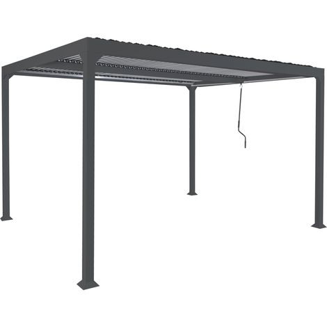 Alu Pergola HHG-970, Lamellen-Pavillon Terrassenüberdachung, stabiles 8cm-Metall-Gestell 3x3,7m anthrazit (1/5)