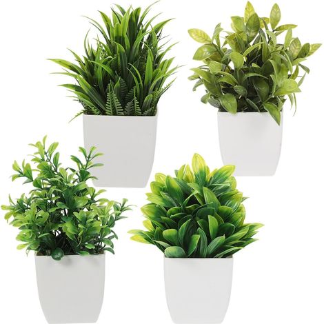 Mini Plantes Artificielles Décoratives Faciles à Nettoyer Entretien Lot de 4 en Pot Vert en Plastique pour Hôtels et Cafés (1/5)