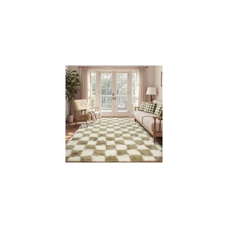 Beige 160 x 230 cm Grand tapis à poils longs ultra doux et lavable pour chambre à coucher, salon, salle de jeux, dortoir (1/5)
