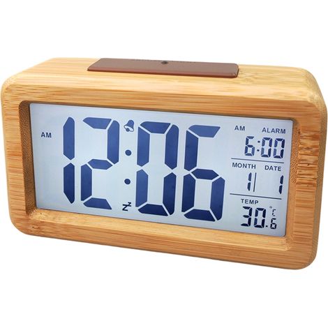 Réveil Numérique - Affichage LCD Heure Date Température - Fonction Snooze Silencieuse - Bois Naturel - Piles AAA - Unité (1/5)