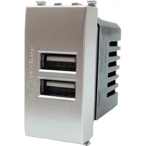Modulo presa doppia USB da muro per placca cassetta 503 compatibile con Vimar Plana 5V 2 Usb silver (1/3)