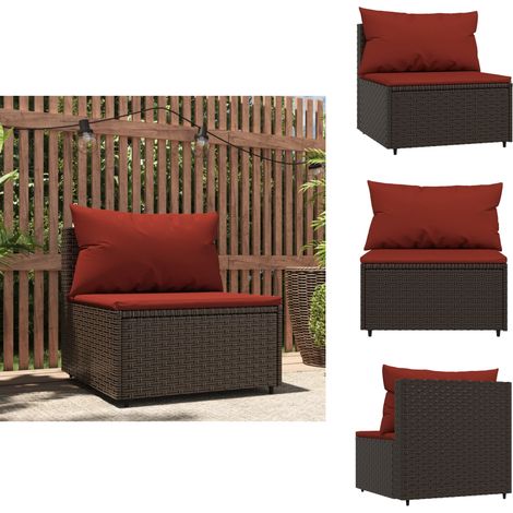 Garten-Mittelsofa mit Kissen Braun Poly Rattan - Gartensofa - Outdoor Möbel - Lounge Set - Polyethylen-Rattan - Wetterfest (1/5)