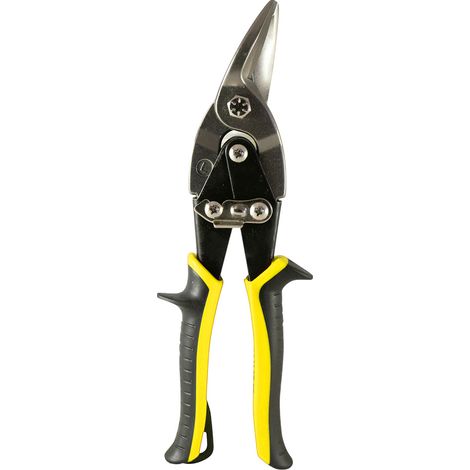 Forbici per lamiera taglio sinistro 250 mm. Lama in acciaio al carbonio, impugnatura gommata, con denti seghettati, forbici per tappi, forbici per aerei