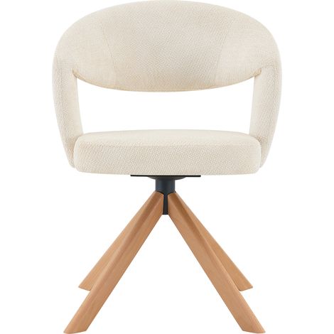 ELVMI 2er Set Esszimmerstühle Drehbar, Gebogene Rückenlehne, 360 Grad Drehung, Stoff und Massivholz, Cremeweiß (1/5)