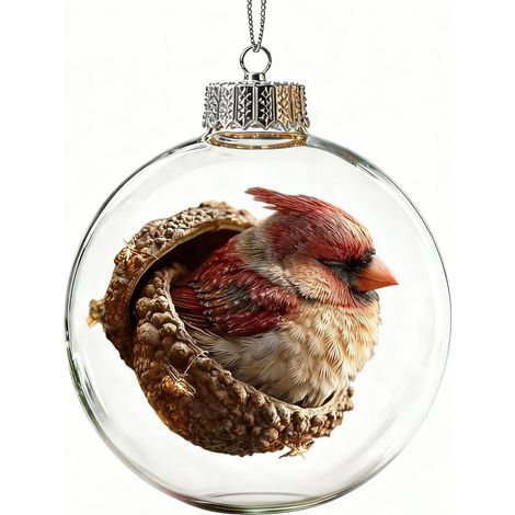 Boule à neige lumineuse en acrylique transparent, décoration de Noël à suspendre au sapin, avec un adorable corgi en dessin animé. (1/5)