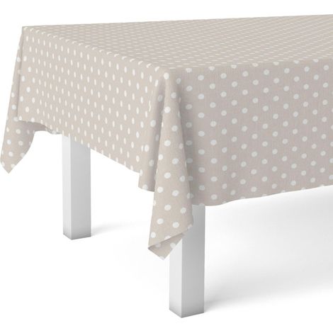 Nappe Toile cirée Lavable rectangulaire 100x140 cm Pois Beige (1/4)