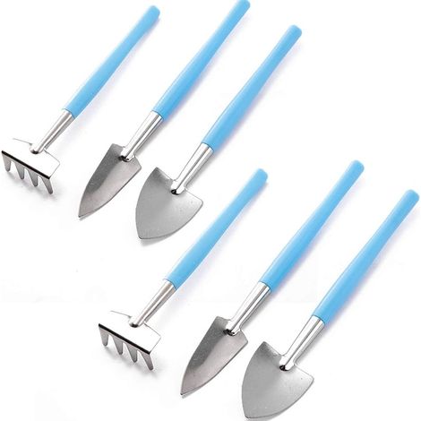 Ensemble de mini-outils de jardin, 6 pièces : mini-râteau, mini-truelle (1/5)