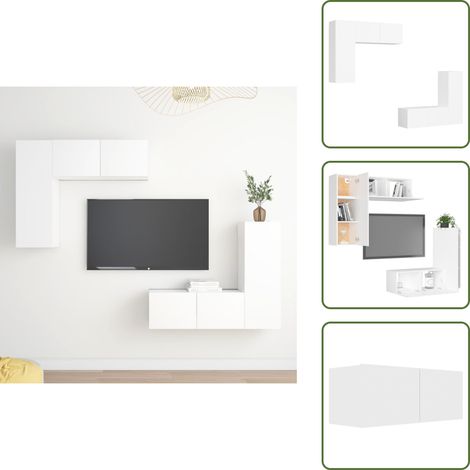 4-tlg. TV-Schrank-Set Weiß Holzwerkstoff - Hängender TV-Schrank - TV-Wandregal - Holzwerkstoff Möbel - Weißer TV-Schrank - Wohnzimmereinrichtung (1/5)