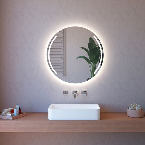 Miroir de salle de bain rond LED 90cm bord finition brillant ETR129-M
