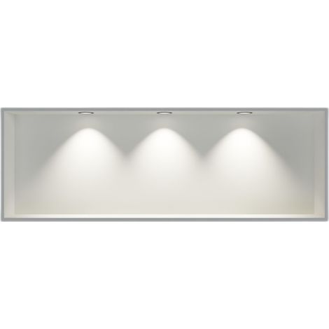 BERNSTEIN - Nicchia doccia in acciaio inox + 3 faretti LED, ripiano doccia integrato - 30x90x10cm (AxLxP) - Bianco, 3 faretti nera opaca	Bianco, Cornice per installazione spot 3x nera opaca