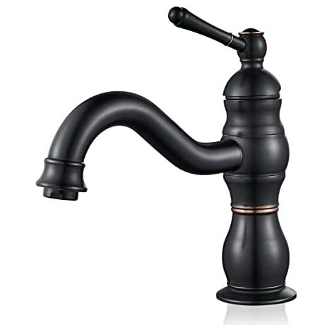 Robinet laiton rétro porcelaine bleu blanc – Col long motif floral, eau chaude froide pour cuisine et salle de bain-Noir