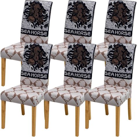 Stuhlbezüge 6er-Set, Leopardenmuster, waschbar, Stretch, für Esszimmer, Küche, Büro (1/5)