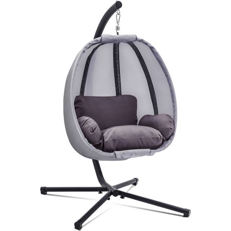MCombo Hängesessel Hängestuhl Schaukel Korb inkl. Gestell Hängekorb Kissen 8072 Grau
