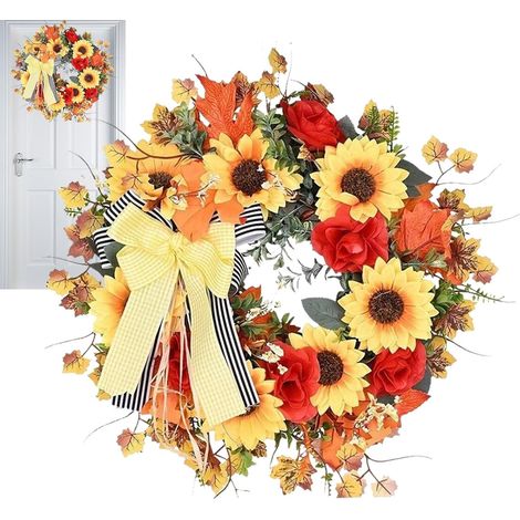 Couronne de porte d'automne Couronne de porte tournesols (1/5)