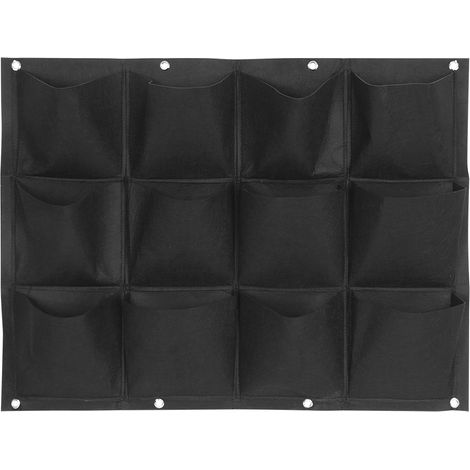 Sac de plantation mural vertical pour balcon et jardin, 12 poches noires, jardinière suspendue pour plantes fleuries (1/5)