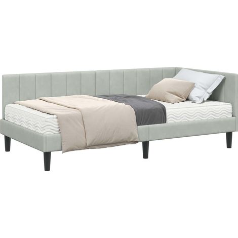 Corner Bed Frame with Mattress 2 pcs Light grey Velvet vidaXL
