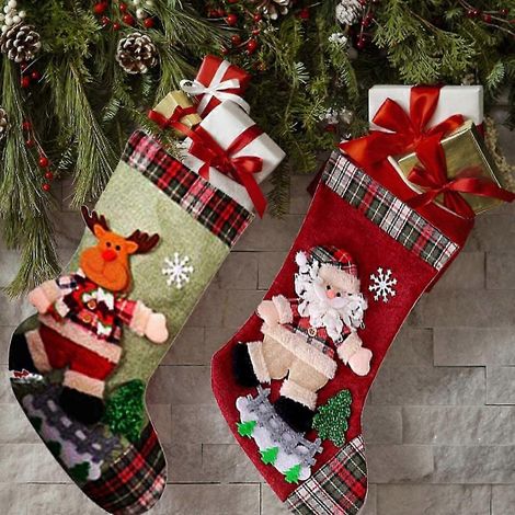 pares de calcetines navideños, bolsa de regalo grande para decoración del árbol de Navidad, bolsa de dulces con temática de Papá Noel y renos. (1/5)