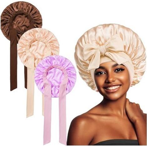 3-teiliges Nachthauben-Set, Seidenhaube für lockiges Haar, Damen-Nachthaube, Satin-Haarhaube, mit (1/5)