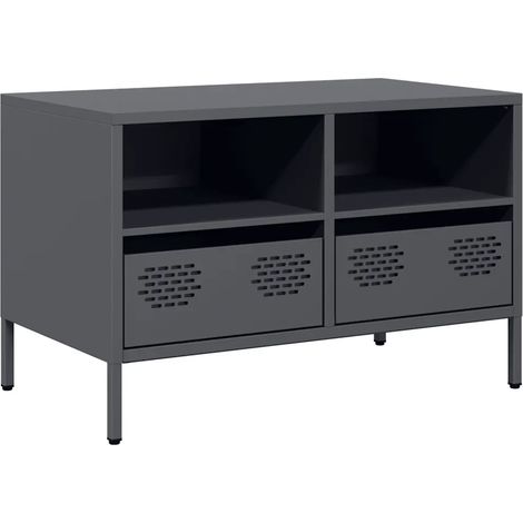 Meuble TV industriel avec rangement 68 x 39 x 43 cm stable et facile à nettoyer en acier laminé à froid anthracite (1/5)