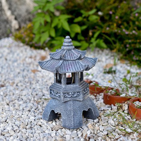 Farol de piedra de estilo zen con energía solar para uso exterior, decoración para jardín y patio (lámpara de palacio puntiaguda). (1/5)