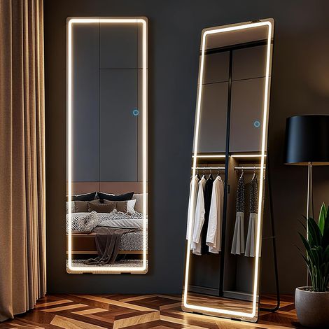 Miroir lumineux LED [160 x 50 cm] Miroir complet à intensité variable avec 3 températures de couleur (lumière du jour/blanc froid/blanc chaud) Miroir mural anti-éclats pour chambre à coucher (1/5)