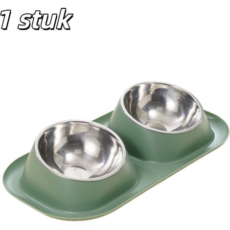 gamelle pour chien - Gamelle double - Support pour la nuque - Anti-fuite - Acier inoxydable - Accessoires pour animaux - Convient aux chats et aux chiens - Verte (1/5)