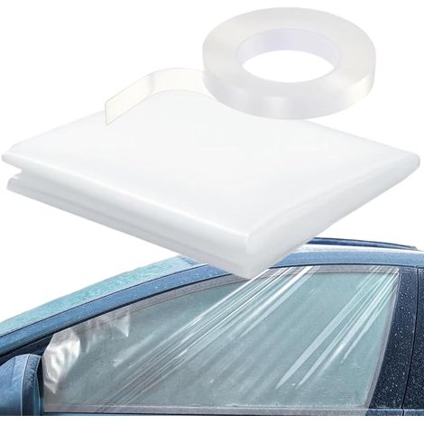 Protection de fenêtre de Voiture cassée - Film de Protection Transparent en PVC - Protection de fenêtre avec Ruban adhésif Double Face - 79 cm x 119 cm - pour véhicules endommagés, remorques, camions (1/5)