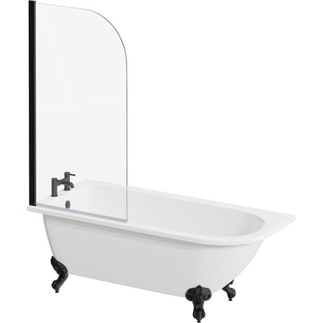 Wholesale Domestic Oxford 1700mm x 750mm Left Hand Single Ended Freestanding Shower Bath with Bath Screen and Matt Black Claw Feet (1/5)