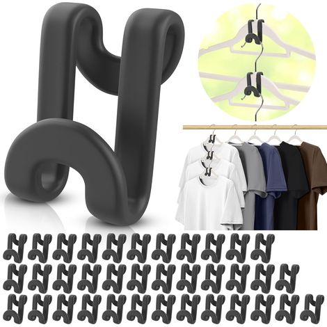 100 crochets connecteurs pour cintres, économiseur d'espace, clips d'extension solides pour rangement d'armoire, noir - Crochet à vêtements - Accessoire de penderie (1/5)