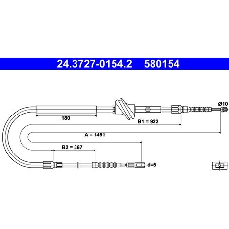 Tirette à câble, frein de stationnement ATE 24.3727-0154.2 AUDI 4A0 609 721 D