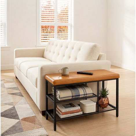 Banc à chaussures avec assise et rangement 80 x 30 x 50 cm noir et marron OKWISH (1/5)