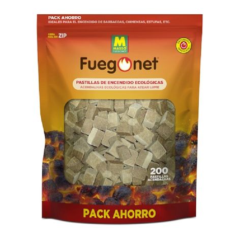 Fegonet che riscalda i pastillas. 200 pillole di accensione immediate. Pillole di accensione ecologica per barbecue, camini e legna da ardere. Borsa con 192+8 pillole gratuite