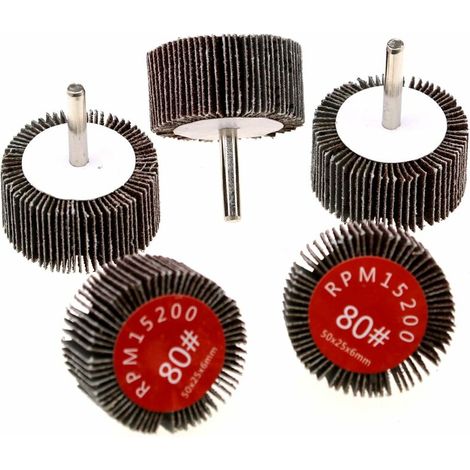 Lot de 5 disques abrasifs à lamelles Grain 80 Diamètre 50 mm Tige 6 mm pour perceuse (1/3)