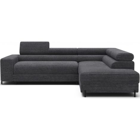 Sofá esquinero COLESIA convertible de 5 plazas en terciopelo acanalado de color marrón claro – derecho – 274x200cm (1/5)