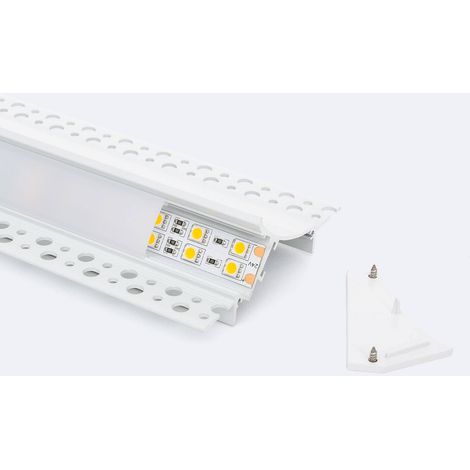 Profilo in Alluminio con Coperchio Continuo da Incasso Cartongesso con Coperchio Continuo per Striscia LED fino a 20mm Bianco traslucido Bianco 2 m