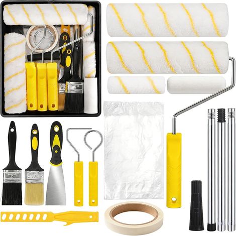 20 Pièces Rouleau Kit, Set De Rouleaux De Peinture, Kit Peinture Mur, Rouleaux Et Plateaux De Peinture, Set De Rouleaux De Peinture Avec Rallonge Pour Peindre Et Rénover Les Murs (1/5)
