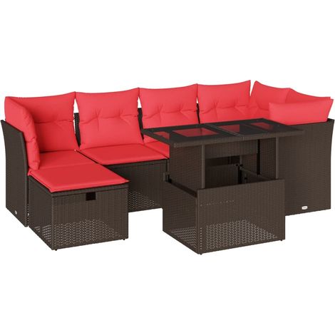 7-teiliges Gartensofa-Set mit Kissen, braun, Polyrattan vidaXL (1/5)