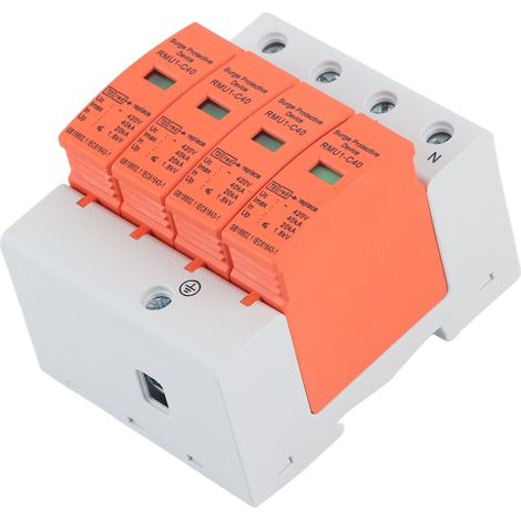 RMU1-C40 4P 420V AC Überspannungsableiter mit Anzeige, DIN-Schienen-Überspannungsableiter, dreiphasiger Überspannungsschutz, modularer Überspannungsableiter-Leistungsschalter, Elektrokasten, 40kA, neu (1/5)