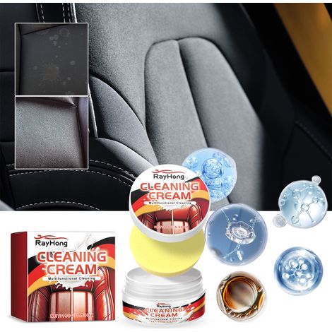 Crème d'entretien pour le cuir des sièges et du tableau de bord de votre voiture - Nettoyage, détachage, entretien et rénovation - 100 g + éponge (1/5)