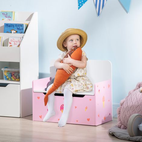 2 en 1 Banco Infantil con Baúl de Almacenamiento para Niños de +18 Meses Carga 50 kg 60x30x50 cm Rosa (1/5)