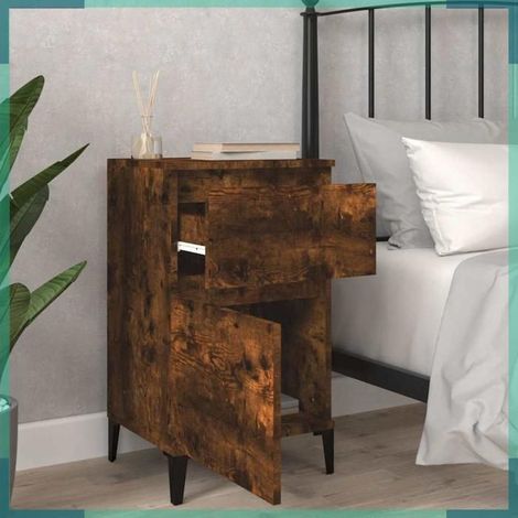 Table de chevet - 819718 - chêne fumé - 40 x 35 x 70 cm - bois d'ingénierie & métal (1/5)