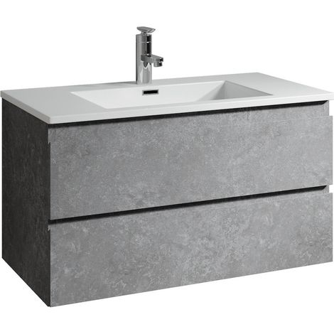 Meuble de salle de bain Angela 90 cm lavabo Gris – Armoire de rangement Meuble lavabo